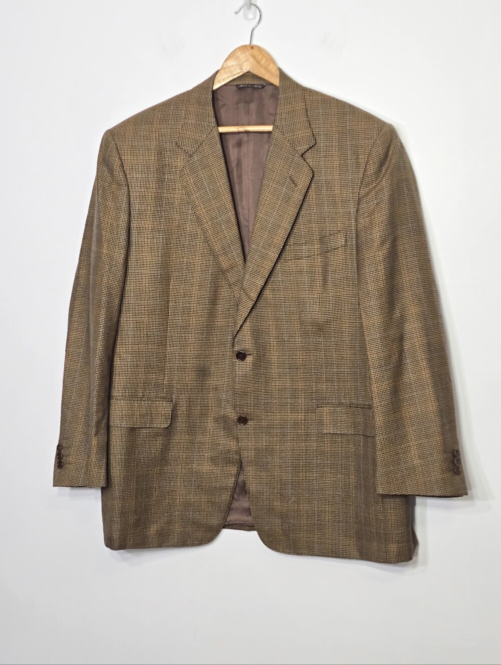 Canali Pure Virgin Wool Caramel Preppy Houndstooth Blue Plaid Academic Italy